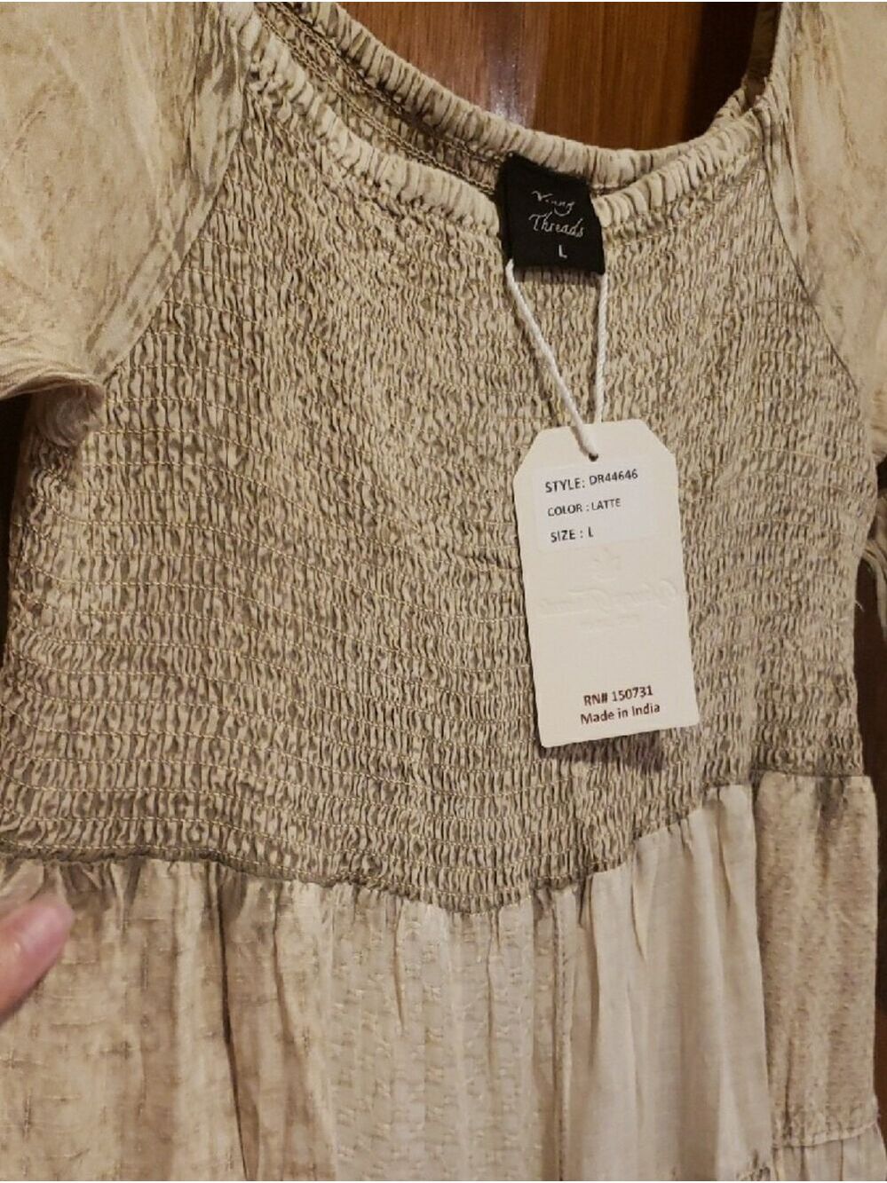 NWT Beautiful Cotton Boho Tiered Long Sleeve Midi Dress in Cream/Latte - Picture 5 of 7